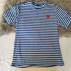 Women T-Shirt Strip Blue and White Heart Top Shein Large